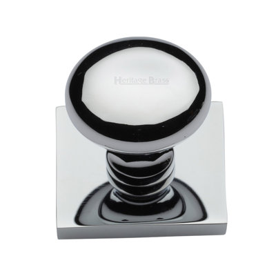 Heritage Brass Cabinet Knob Victorian Round Design with Square Backplate