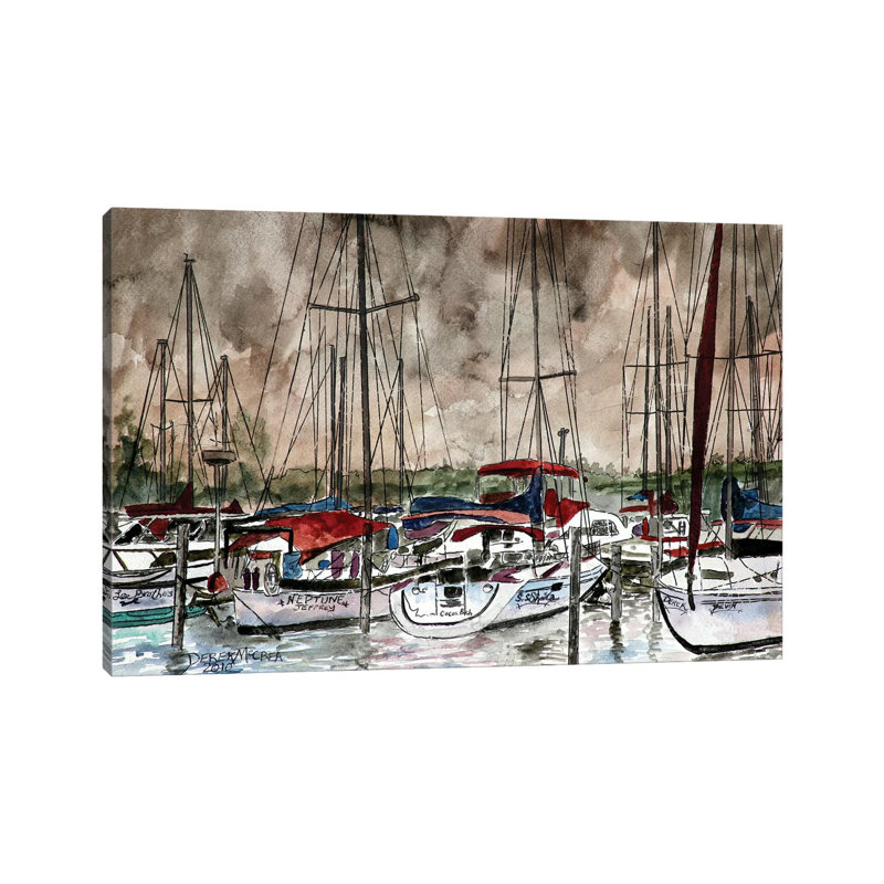 Sailboats At Night by Derek McCrea - Wrapped Canvas Gallery-Wrapped Canvas Giclée, 66.04 cm H x 45.72 cm W x 3.175 cm D