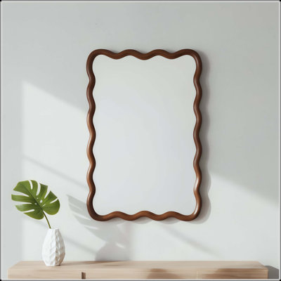 Miroir ondulé rectangulaire en bois massif de couleur noyer noir (20 x 30)