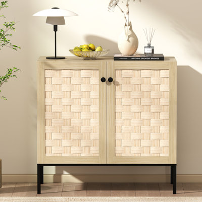 Cirilla Woven Charm Double Door Sideboard - Original Wood Veneer With Natural Weave Pattern