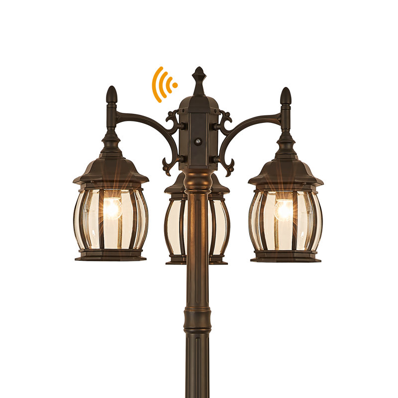 3-Head Outdoor Lamp Post(Full) with dusk to dawn and outlet
