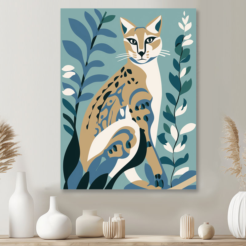 Lynx portrait délavé rétro bleu Illustration - art mural chat, Sans cadre, métal, H 40 po x l 30 po