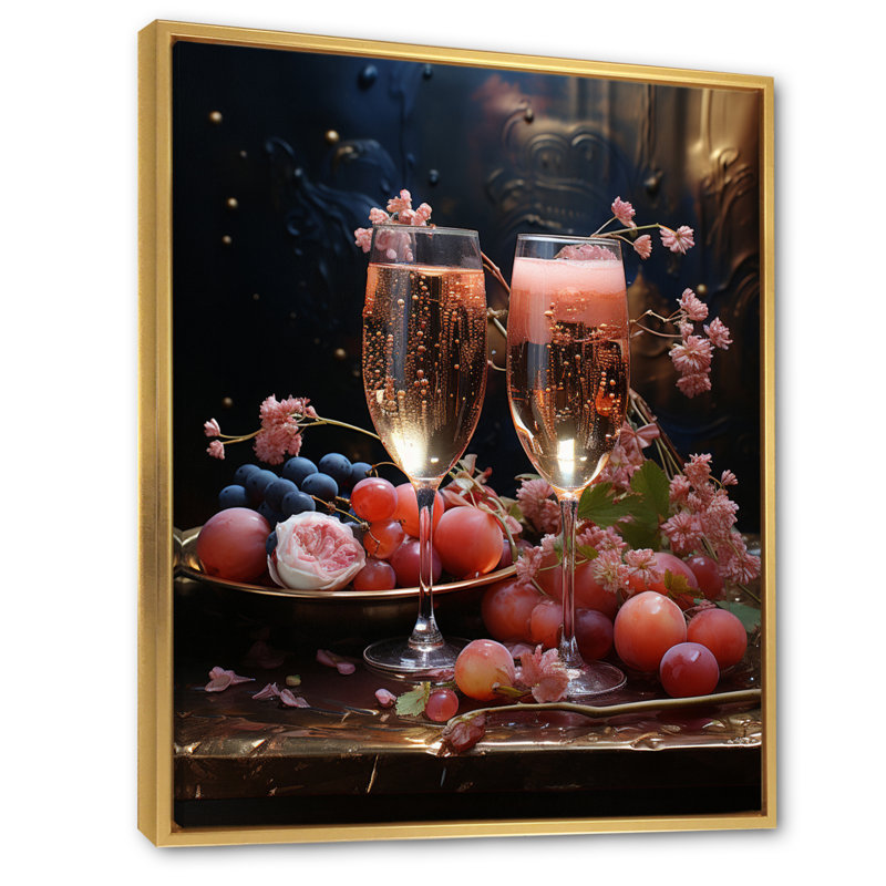 Impression sur toile rose champagne champagne I, Cadre flottant doré, H 32 po x l 24 po x P 1 po