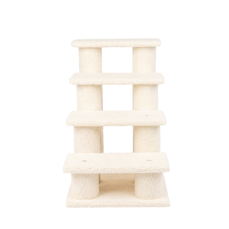 Ivory Faux Fleece 24'' Cat Steps with Pressed Wood Base