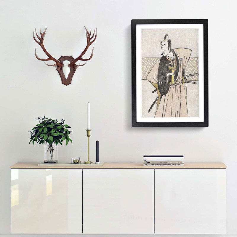 Samurai Ichikawa Omezo by Katsukawa Shunko - Picture Frame Painting Print, 65cm H x 48cm W x 2cm D, Black Framed