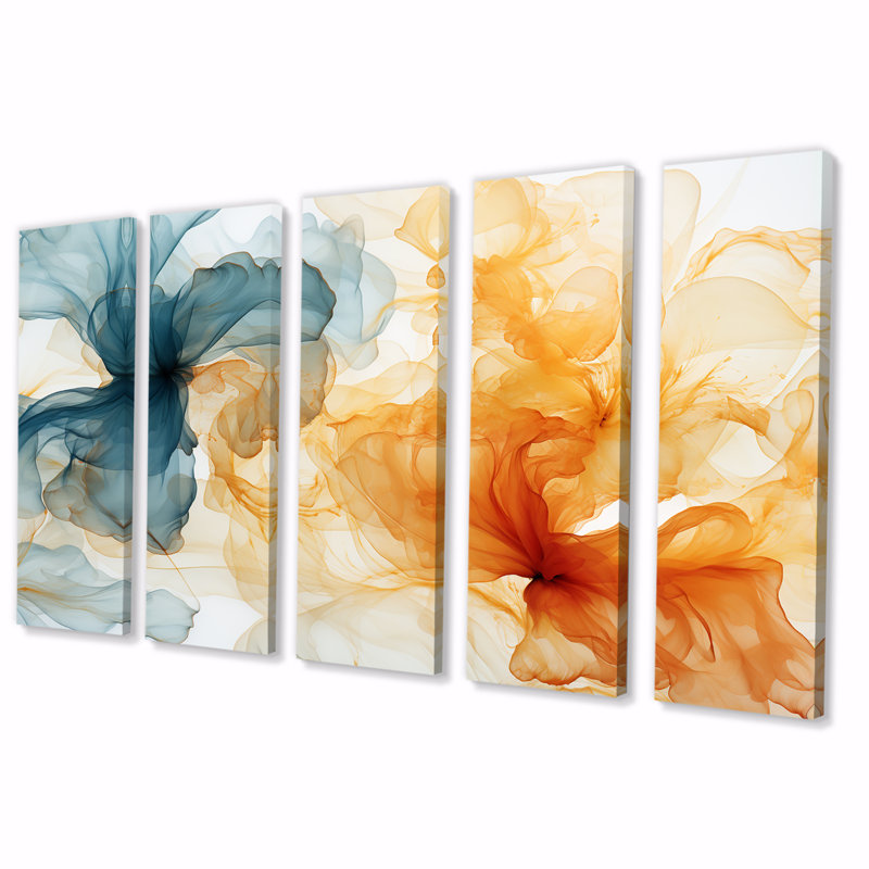 "Orange and Blue Echoes Ink Collages - Abstract Collages", art mural sur toile, H 32 po x l 80 po