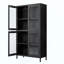 Armoire de rangement classique en métal avec 4 portes en verre et 4 tablettes avec armoire latérale pour bureau à domicile, cuisine, couloir plat, verre trempé plat