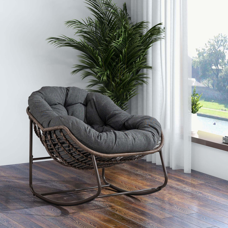 Chaise berçante d'extérieur en osier Lunaire, gris