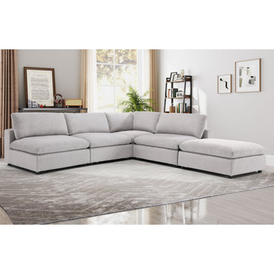 Nuccio 5-Piece Minimalist Modern Soft-Upholstered Sectional With Ottoman