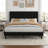 Queen Size Bed Frame, Velvet Upholstered Platform Bed with Vertical Channel Tufted Headboard,  Mattress Foundation with Strong Wood Slat, No Box Spring Needed, Height Adjustable Headboard, Black-1557283967-1557283954