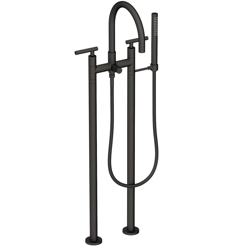 Exposed Tub & Hand Shower Set W/Risers, Flat Black