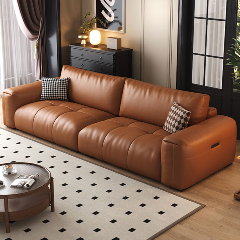 Canapé modulaire orange en cuir véritable, 31.5" H x 110.24" W x 43.31" D