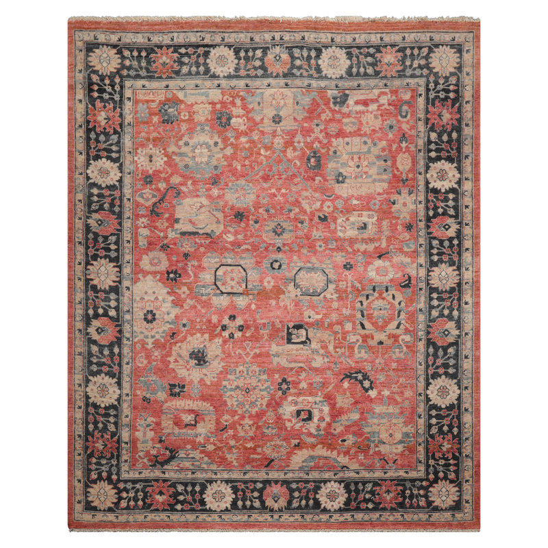 Tapis oriental en laine délavé noué à la main 8 x 8 po