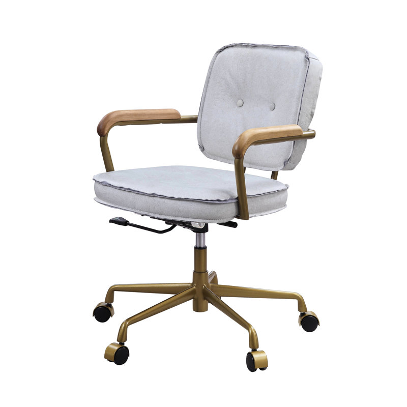 Chaise de bureau en cuir blanc antique - coussin épais et stable de 3 po, pivotant à 360 degrés, hauteur réglable, + gris, coussin optionnel, densité de la mousse D6,5, fabrication du siège