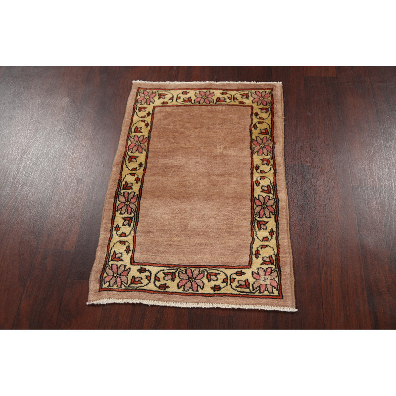 Tapis beige en laine noué à la main de conception unique 2 pi x 2 pi 10 po New Age