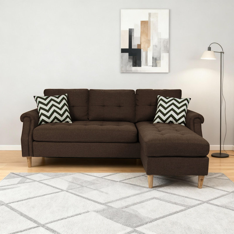 Canapé modulaire réversible 2 pièces avec méridienne et capitonnage, Café noir
