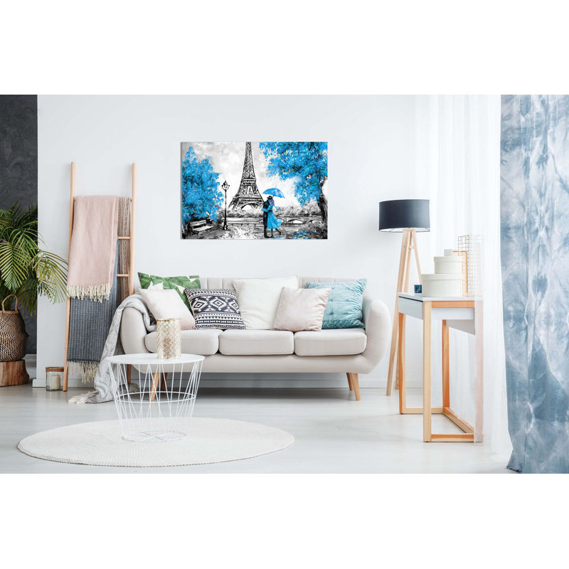 Paris Oil Painting Reproduction Eiffel Tower - Wrapped Canvas Print, Blue, 31cm H x 46cm W