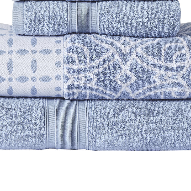 Monroe Blue Cotton 6-Piece Towel Set with Jacquard Design
