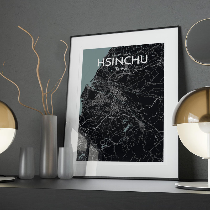 Hsinchu City Map In Midnight - No Frame Print, 27.6cm H x 19.7cm W x 0.05cm D