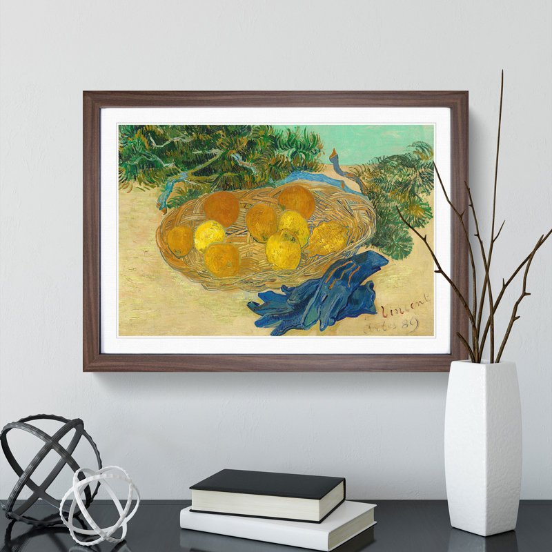 Still Life of Oranges and Lemons by Vincent Van Gogh - Picture Frame Painting, 36cm H x 48cm W x 2cm D, Walnut