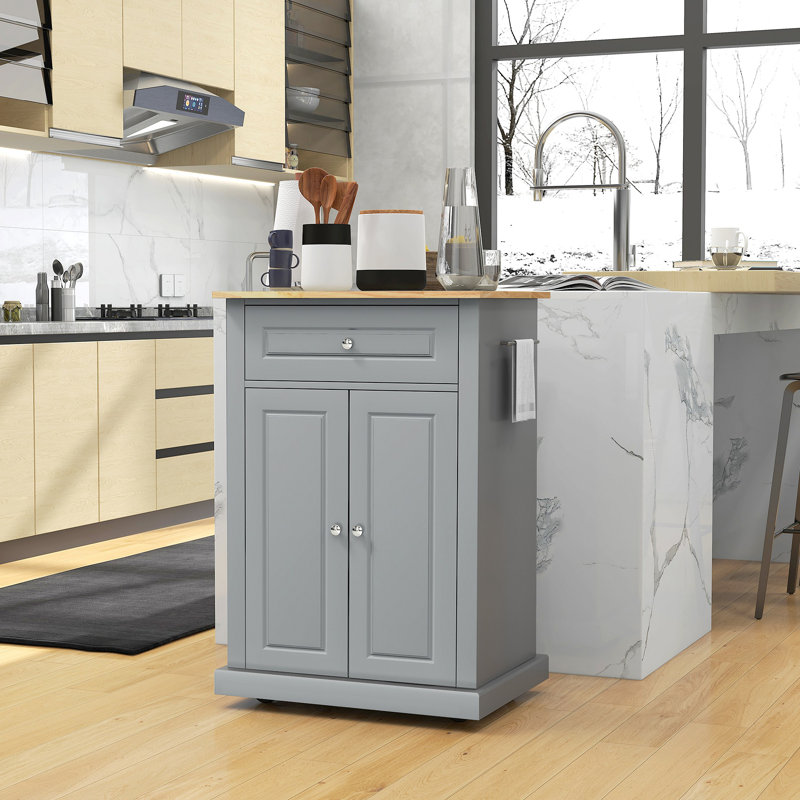 Chariot pour îlot de cuisine roulant, table de service avec chariot, tablette réglable et 2 porte-serviettes, Gris