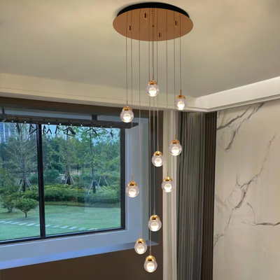 Lustre en cristal à 10 lumières en laiton brossé avec grands lustres pour plafonds hauts