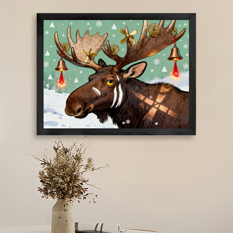 Chameau noir encadré noir se préparant pour Noël, impressions murales de style rétro, H 9 po x l 11 po
