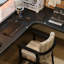 Bureau noir en bois massif en forme de L-108304564-108304566