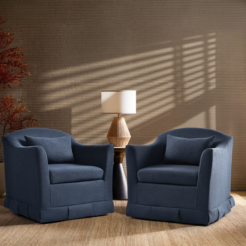 Mcgee Modern Farmhouse Slipcovered Swivel Armchair Set of 2, Navy Polyester