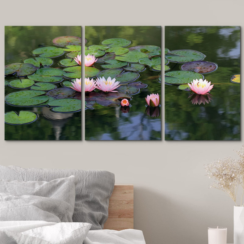 Magnifique fleur de lotus dans l'étang, décoration murale moderne de paysage photo, Toile tendue, H 36 po x l 72 po