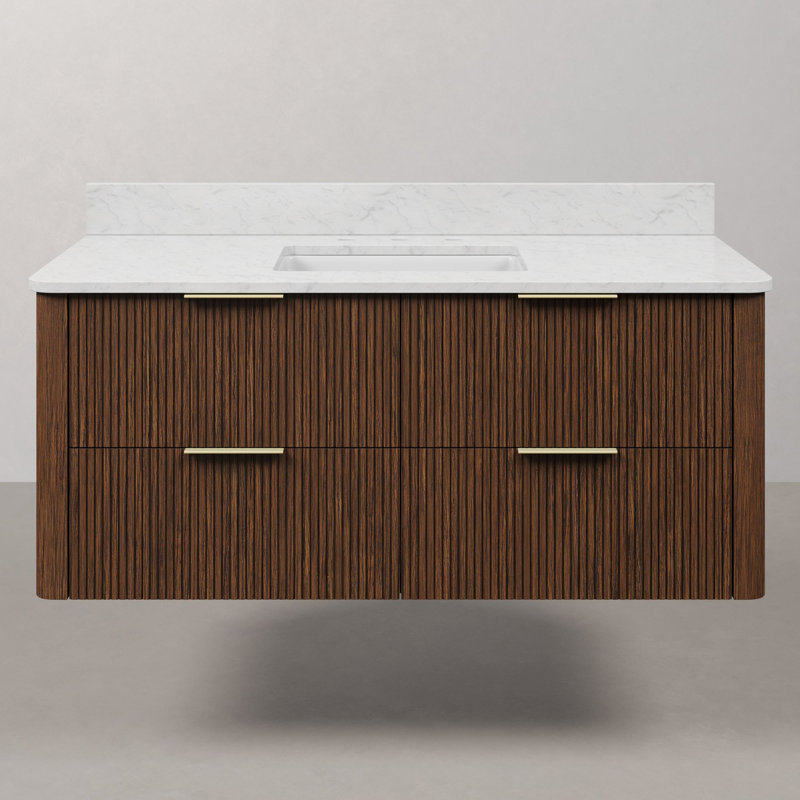 Eureka 48 In. Single Rectangle Sink Floating Bathroom Vanity with Cultured Marble Top in Truffle Oak