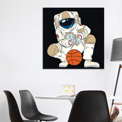 Playing Basketball Astronaut 1 Piece Wrapped Canvas Wall Art
