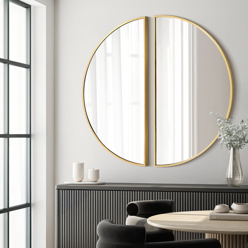 Ensembles de miroirs muraux plats en demi-cercle, Doré, 32 po x 16 po