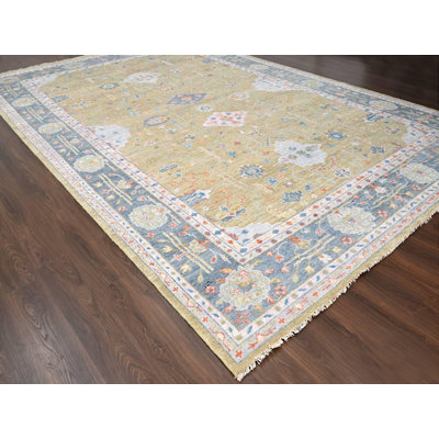 12'1" x 17'9" New Hand Knotted Yellow Wool Rectangle Oriental Rug - MOA10284511