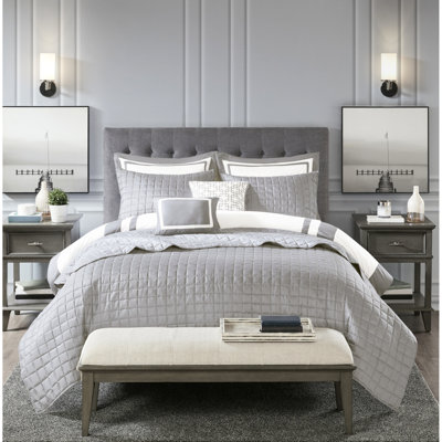 Literie 8 pièces très grand / très grand gris - rembourrage en microfibre douce et luxueuse pour courtepointe