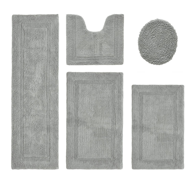 Lux Premium 100% Cotton 5 Piece Bath Rug Sets, Machine Washable, Super Absorbent & Tufted Weave Reversible Bath Mat for Bathroom, Shower, and Tub, Oeko-Tex Certified Bathroom Rugs
