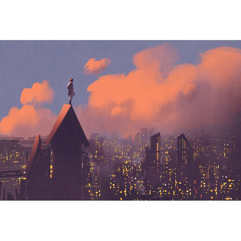 Man Watching Over The City by Grandfailure - Wrapped Canvas Print, 20cm H x 30cm W