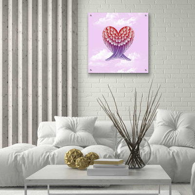 «Heart Wings Pink Sky» par Rachel Caldwell, art mural en verre acrylique