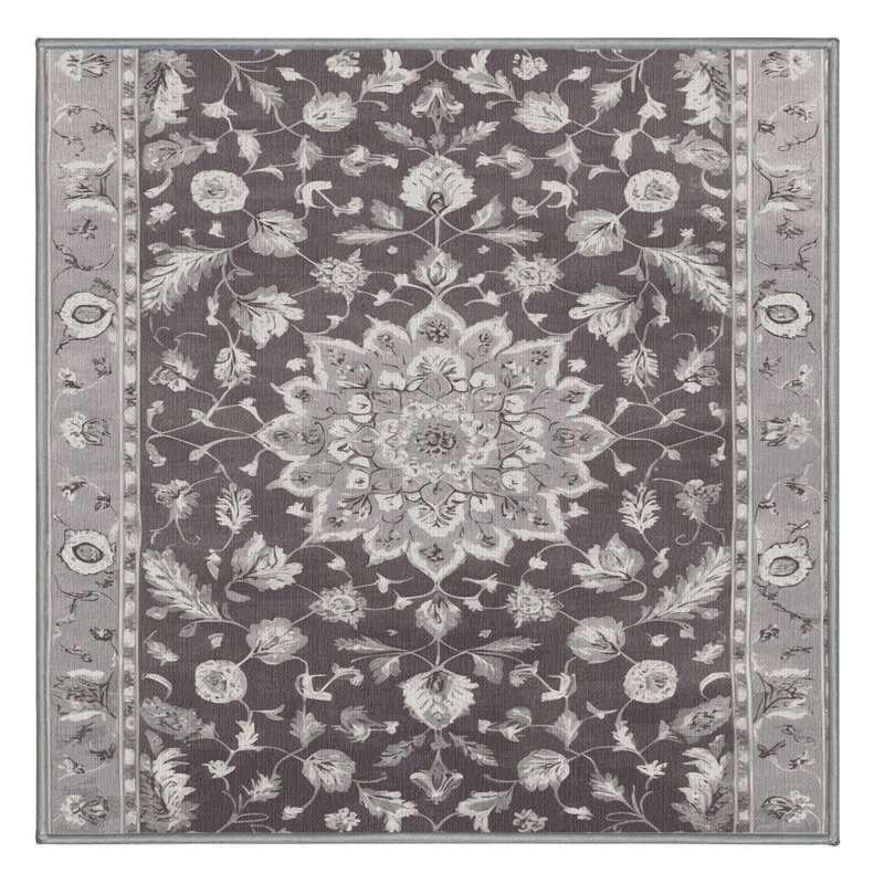 Tapis gris Tabriz lavable à la machine, Carré 8 pi