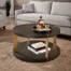 Sula Gold Finish Metal Dark Brown Faux Shagreen Round Table - Dark Brown, Coffee Table