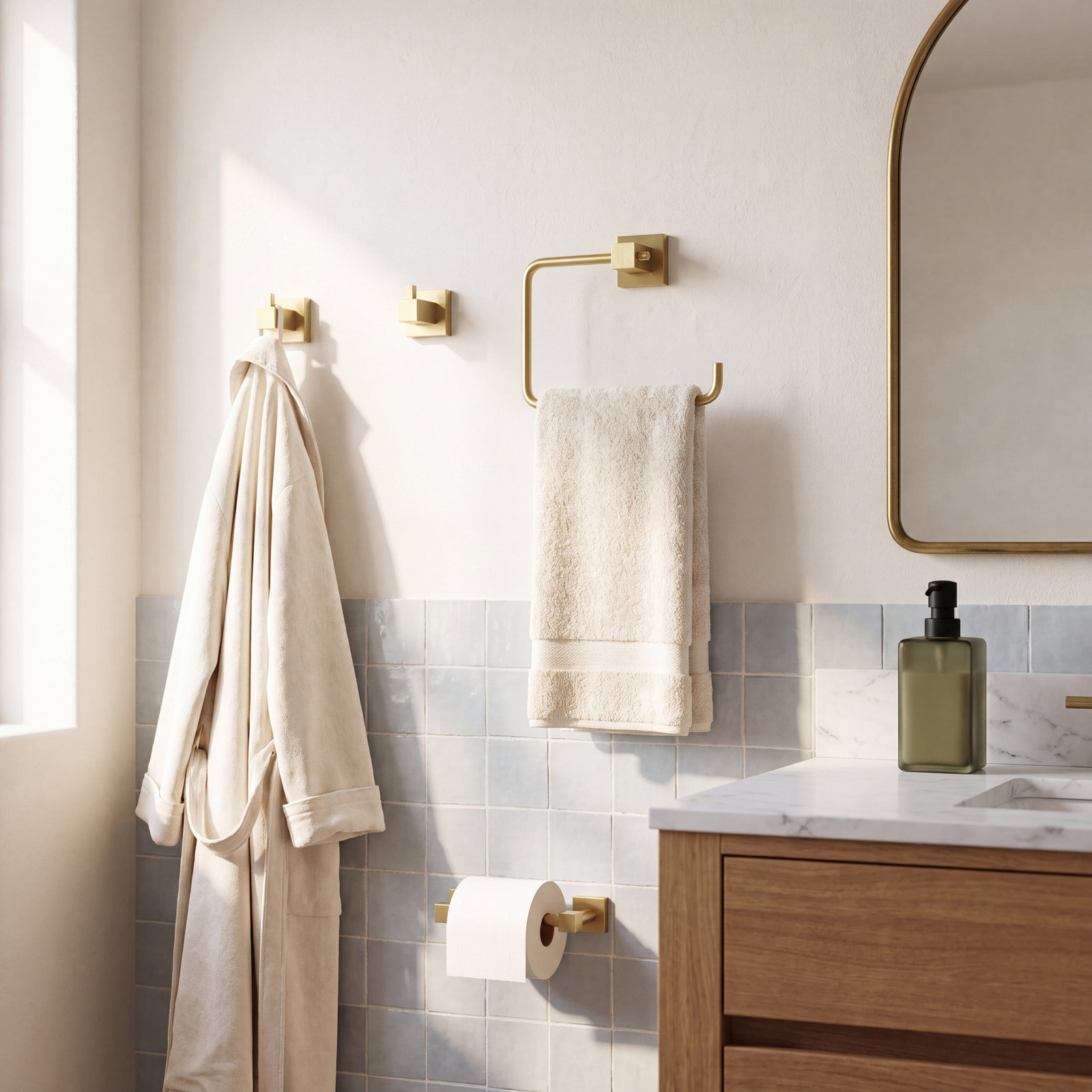 Cube 4-Piece Bathroom Hardware Set, Brushed Gold