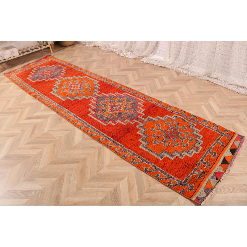Tapis de couloir turc classique en laine tissé à la main orange