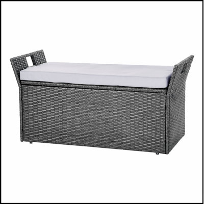 Outdoor Storage Bench with 40-Gallon Capacity, Waterproof PE Rattan Deck Box and Comfortable Seating