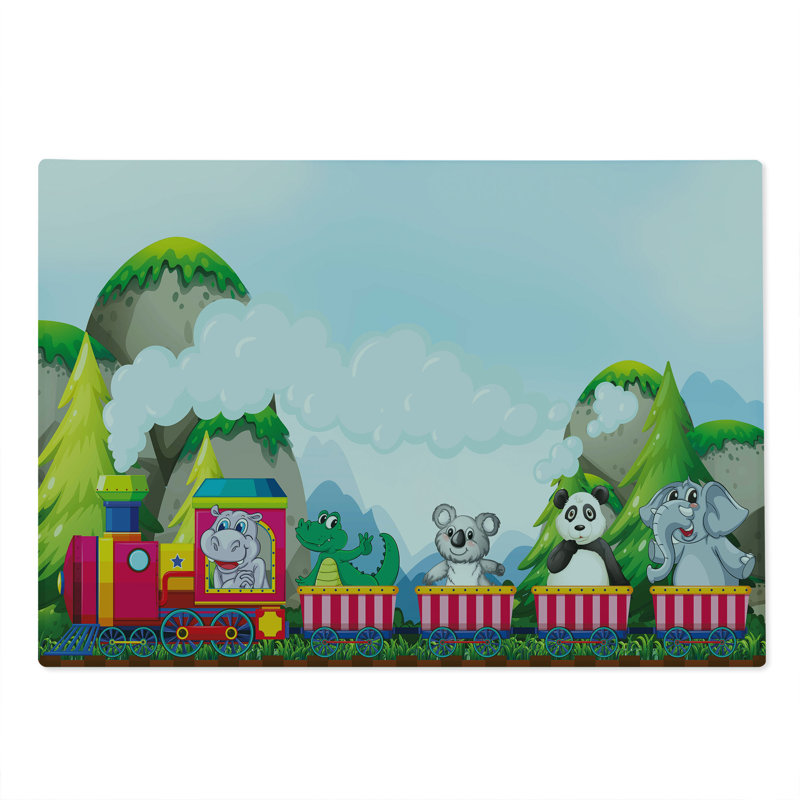 Ambesonne Cartoon Cutting Board Large Size Animals on Train Artwork Multicolor