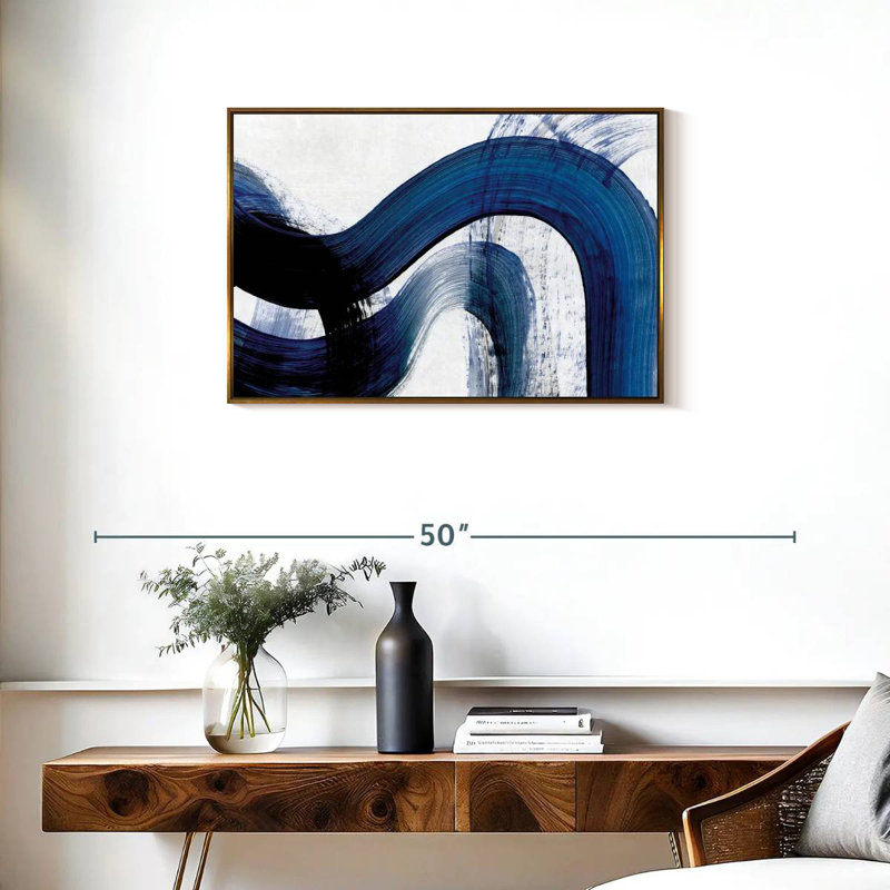 Blue Clota Curves, Cadre flottant doré, 31 po x 21 po