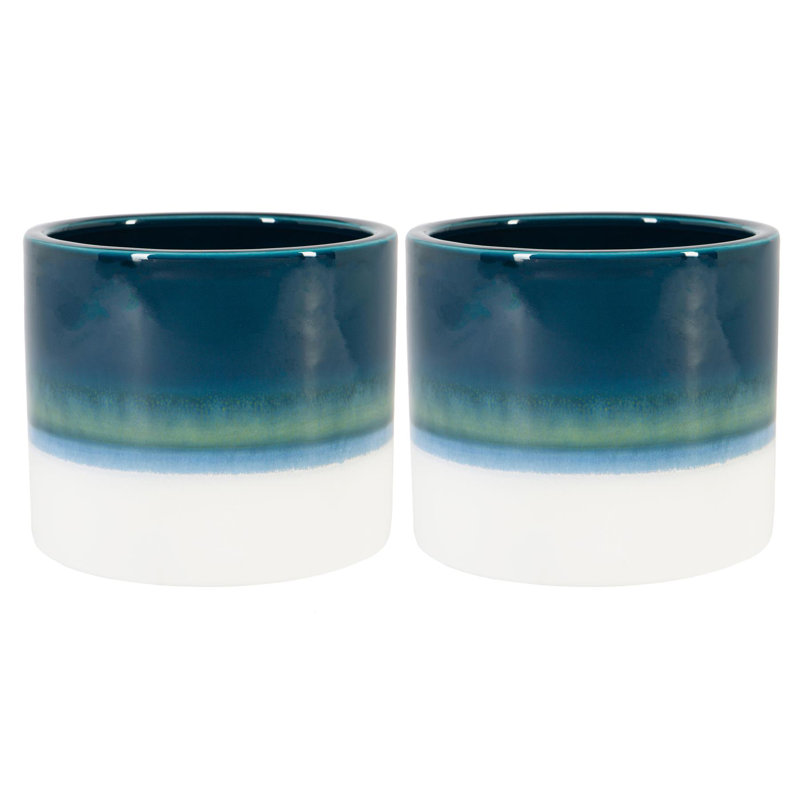 Nicola Spring - Reactive Glaze Plant Pots, 12cm H x 14cm W x 14cm D, Blue