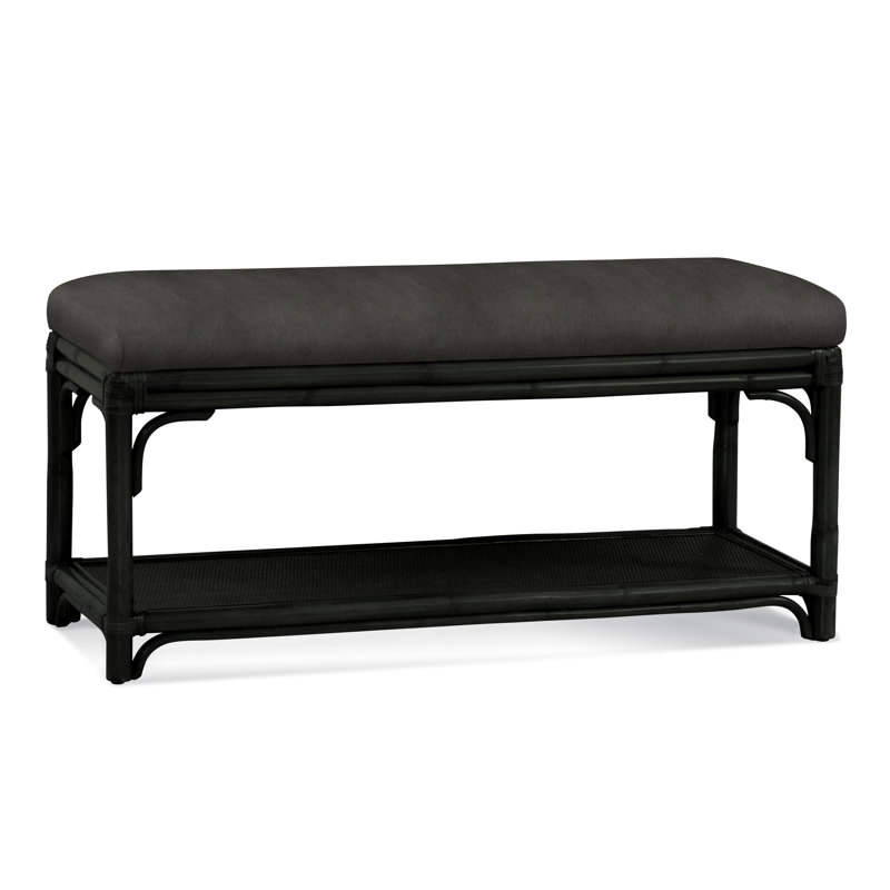 Summer Retreat Wicker Shelf Storage Bench, Black, Basic Grey; 0317-83