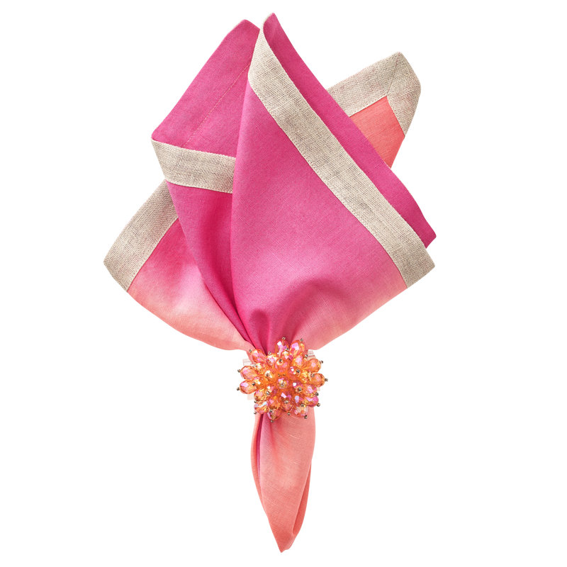 Dip Dye Linen Napkin, Fuchsia/Orange