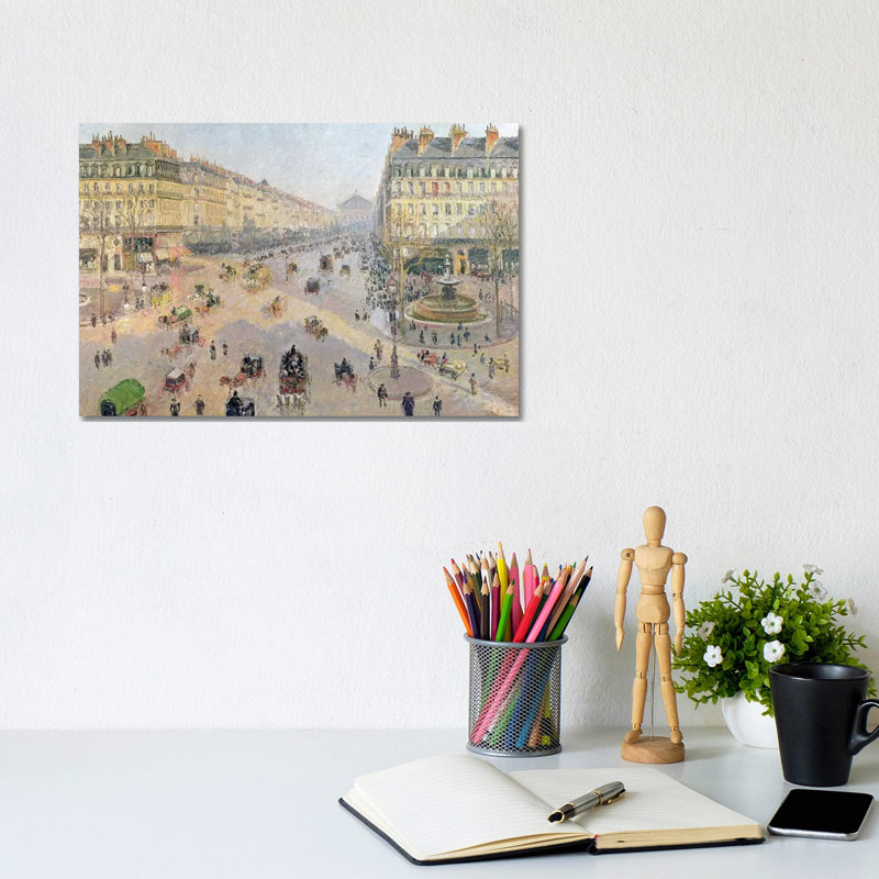 The Avenue De L'opera, Paris, Sunlight, Winter Morning, C by Camille Pissarro - Wrapped Canvas Painting