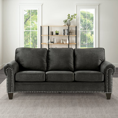 Minja 85.5'' Modern Traditional Microfiber Sofa with Refined Nailhead Trim Accents, Plush Seating with Pocket Coils and Foam